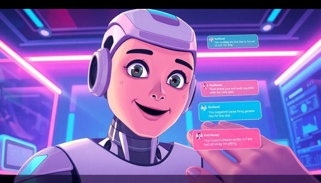 Engaging NSFW AI character interacting with users in a futuristic chat environment.