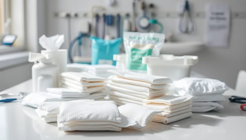 Toepassingen van absorberende werking bij diverse verbanden uitgelicht op een medische tafel.