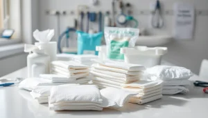 Toepassingen van absorberende werking bij diverse verbanden uitgelicht op een medische tafel.