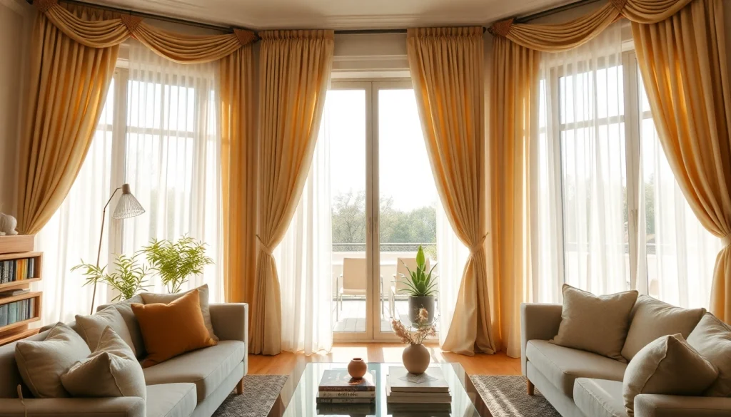 Verduisterende gordijnen in een elegante woonkamer, die een stijlvolle uitstraling geven.