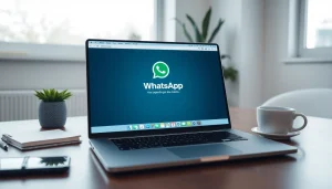 在笔记本电脑上呈现的 WhatsApp网页版界面，辅以快连VPN，展现高效沟通。