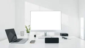 Bright workspace with beyaz ekran on display, enhancing focus and productivity.