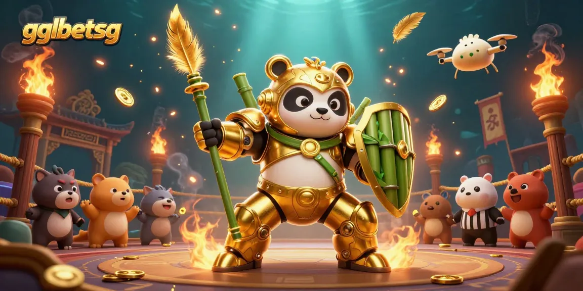 gglbetsg energizes the battle arena with a golden panda mech, showcasing esports excitement.