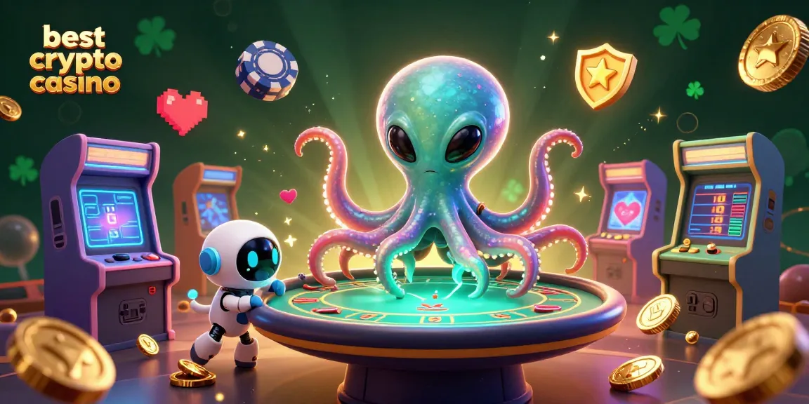 Découvrez le meilleur crypto casino en ligne avec un octopus extraterrestre jouant au poker dans un univers captivant.