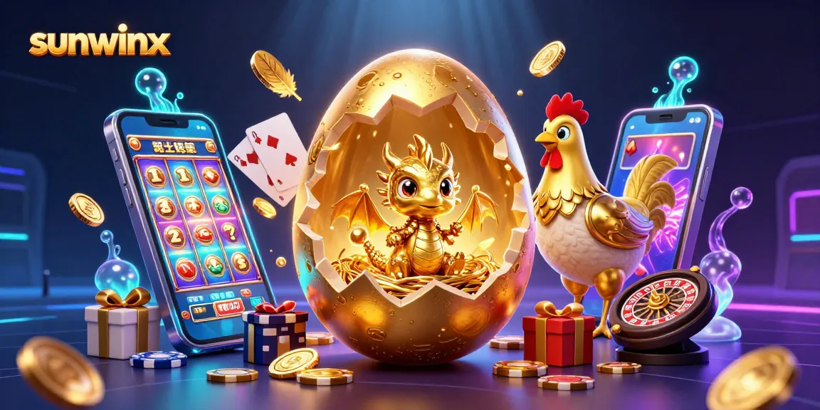 Engage in gaming at Sunwinx with a golden dragon amid vibrant casino elements.